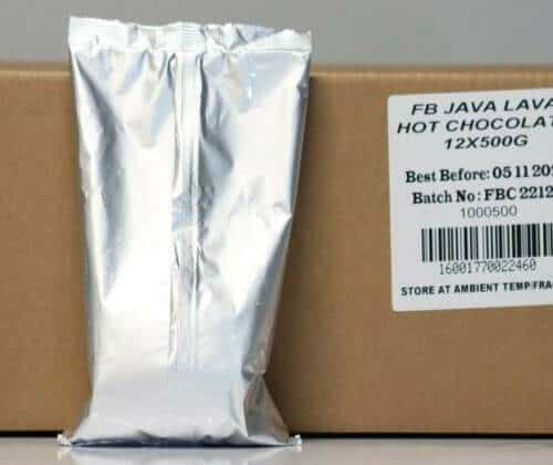 A box of Famous Brands Coffee Company hot chocolate